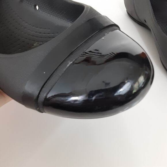 Crocs Jayna Ballet Flats Patent Cap Toe Black Womens 9 Comfort Minimalist Ballet - Picture 6 of 10